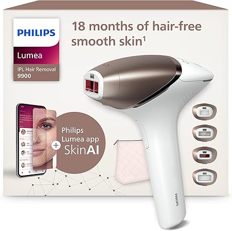 Philips Lumea 9900 Series, IPL Hair Removal Device, Laser Hair Removal Alternative, SenseIQ and SkinAI Technology, 4 Attachments for Body, Face, Bikini and Underarms, Corded & Cordless Use, BRI951/01