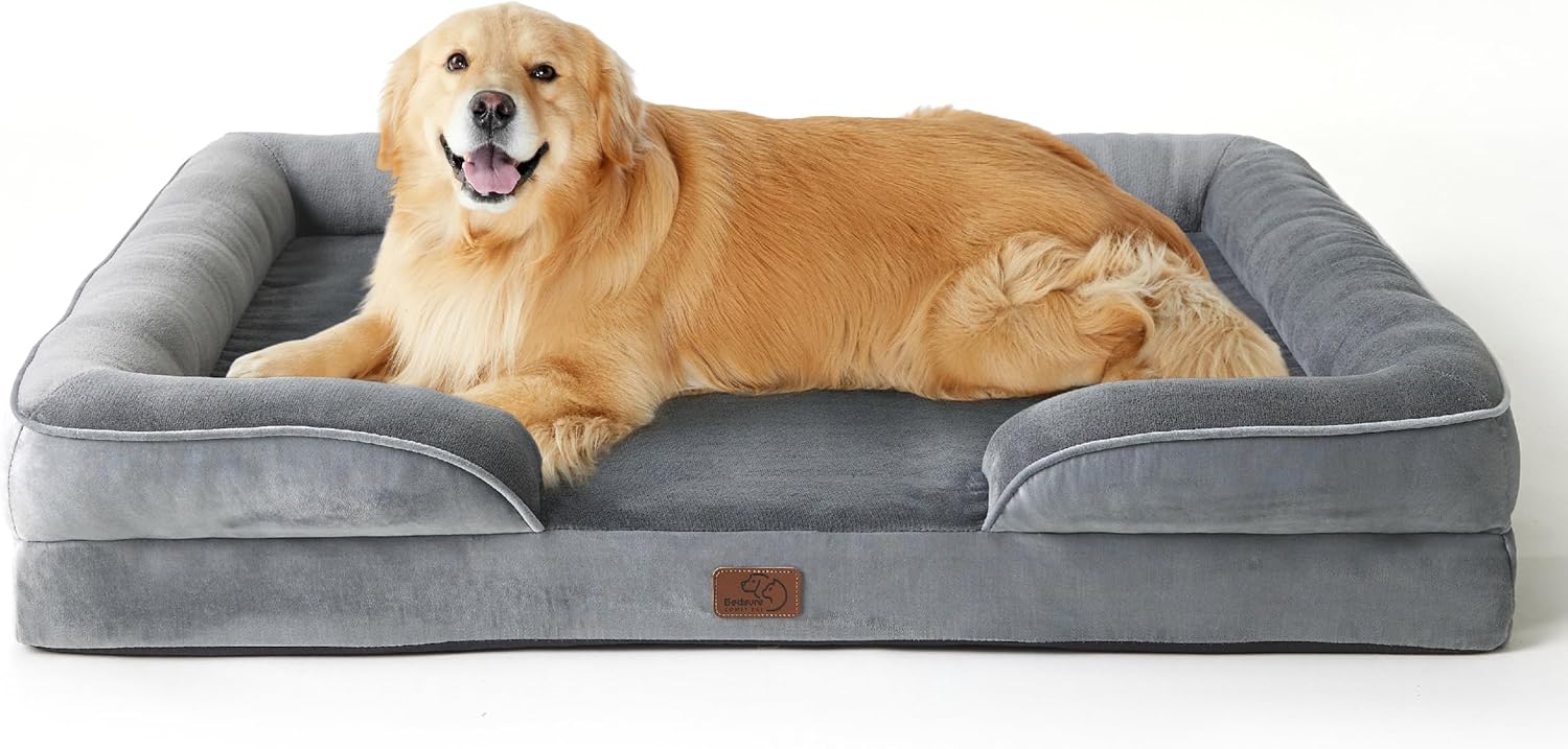 Bedsure Dog Sofa Bed Extra Large – Washable Orthopedic Dog Beds and Couch with Removable Flannel Zipper Cover, XL Plus Waterproof Human Dog Bed for Adults, 122x89x20cm