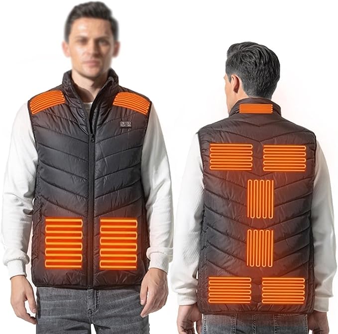 Electric Heated Vest, Unisex Washable USB Rechargeable Heating Waistcoat Winter Body Warmer Jacket Heated Gilet Coat for Outdoor Activities Men/Women Black