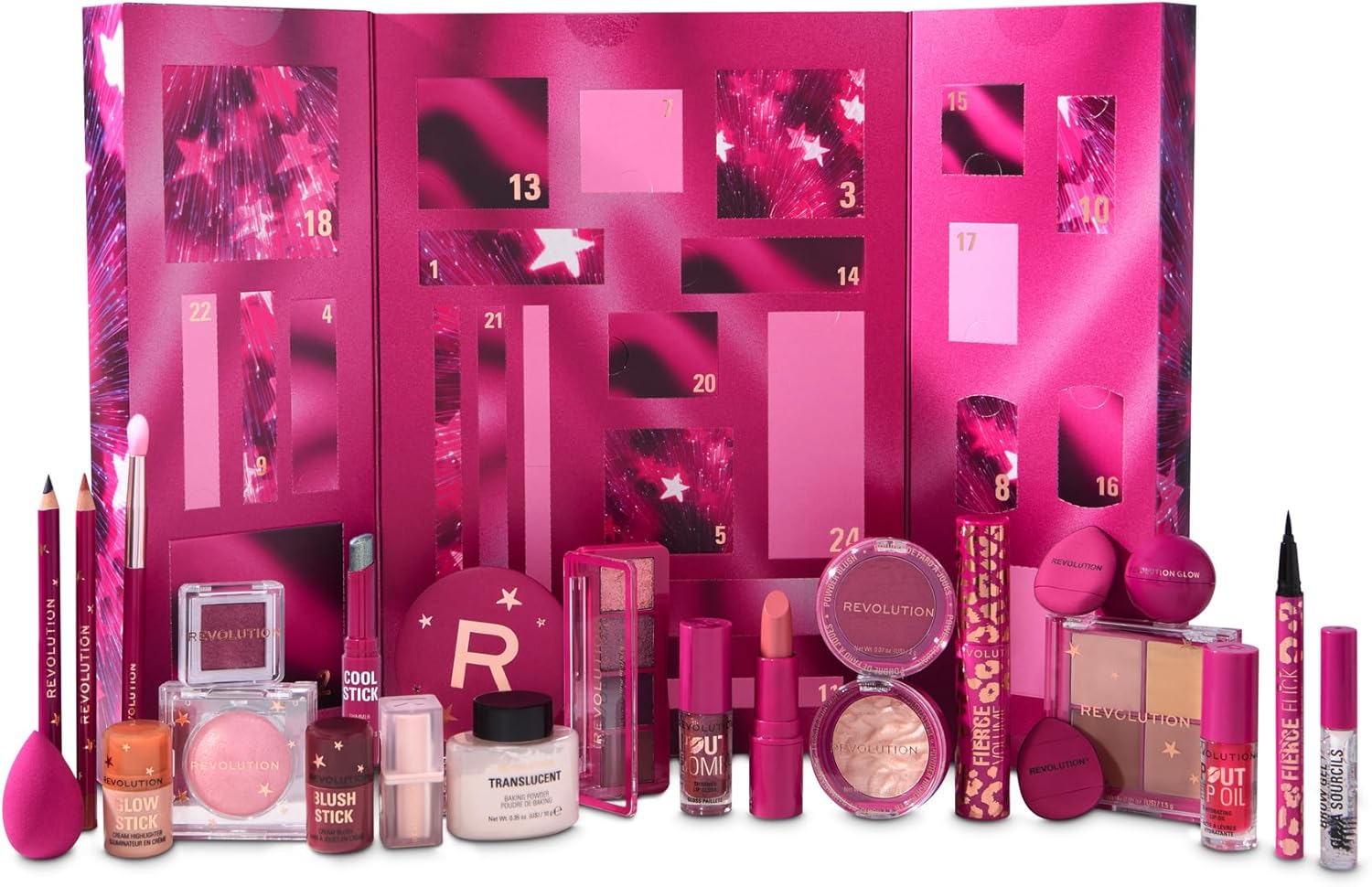 Revolution Beauty Makeup Advent Calendar 2025, 24 Must-Have Products, Set with Lip Gloss, Highlighter, Blush, Brushes and Mascara, Vegan and Cruelty-Free