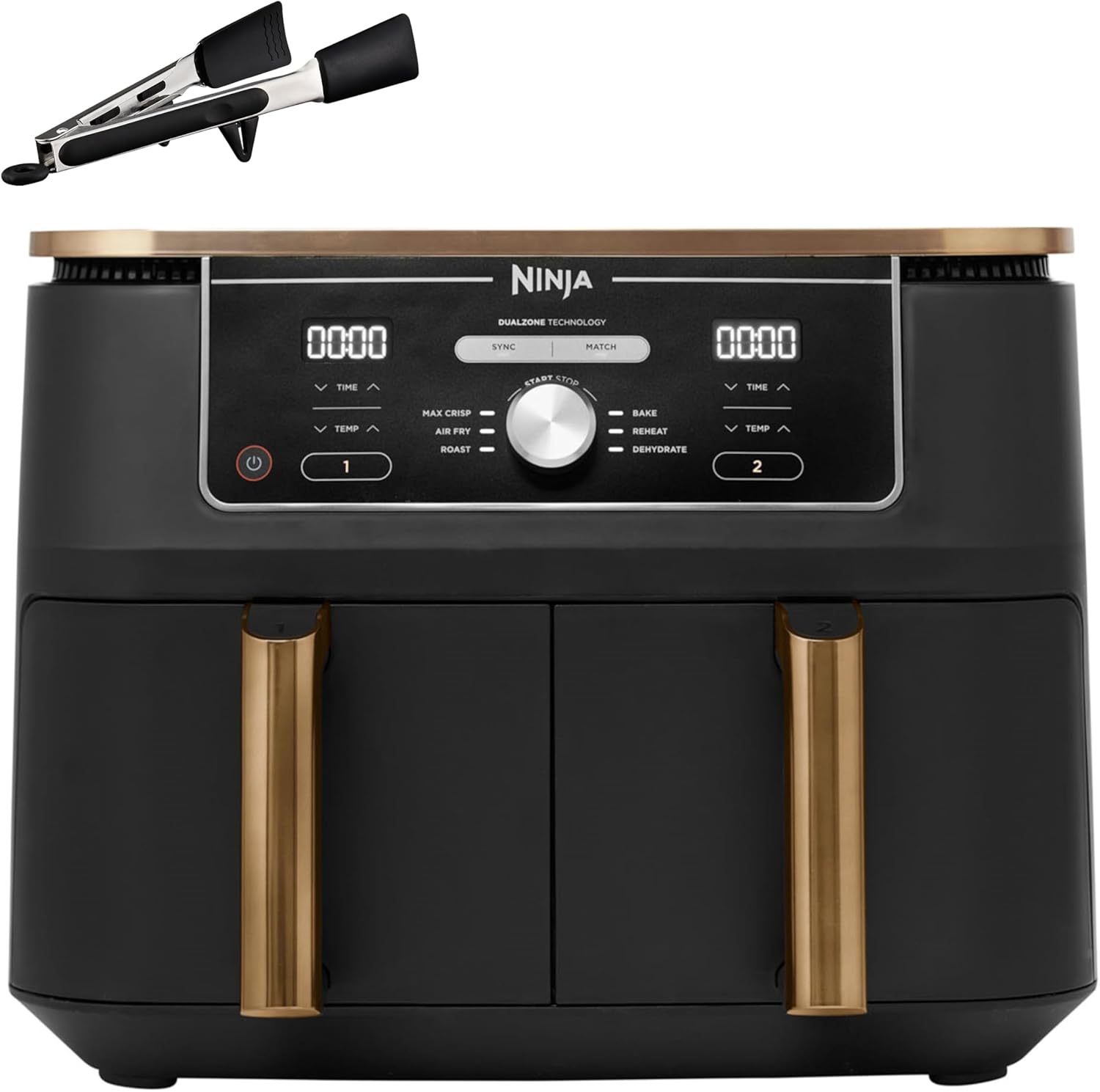 Ninja Foodi MAX Dual Zone Air Fryer, Tongs, 2 Drawers, 9.5L, 6-in-1, Use No Oil, Air Fry, Max Crisp, Roast, Bake, 8 Portions, Nonstick Dishwasher Safe Baskets