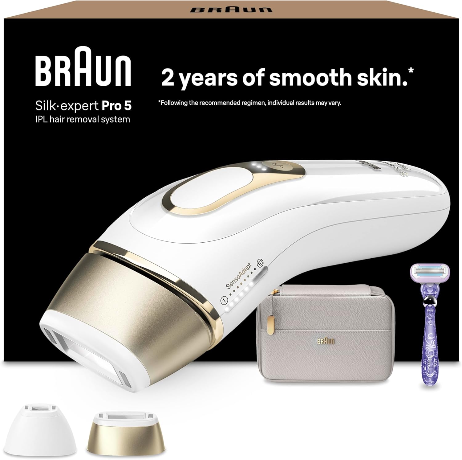 Braun IPL Silk-Expert Pro 5, at Home Hair Removal, Alternative for Laser Hair Removal, Includes Pouch, Venus Razor, Precision Head, 2 Years of Smooth Skin, Gift for Women