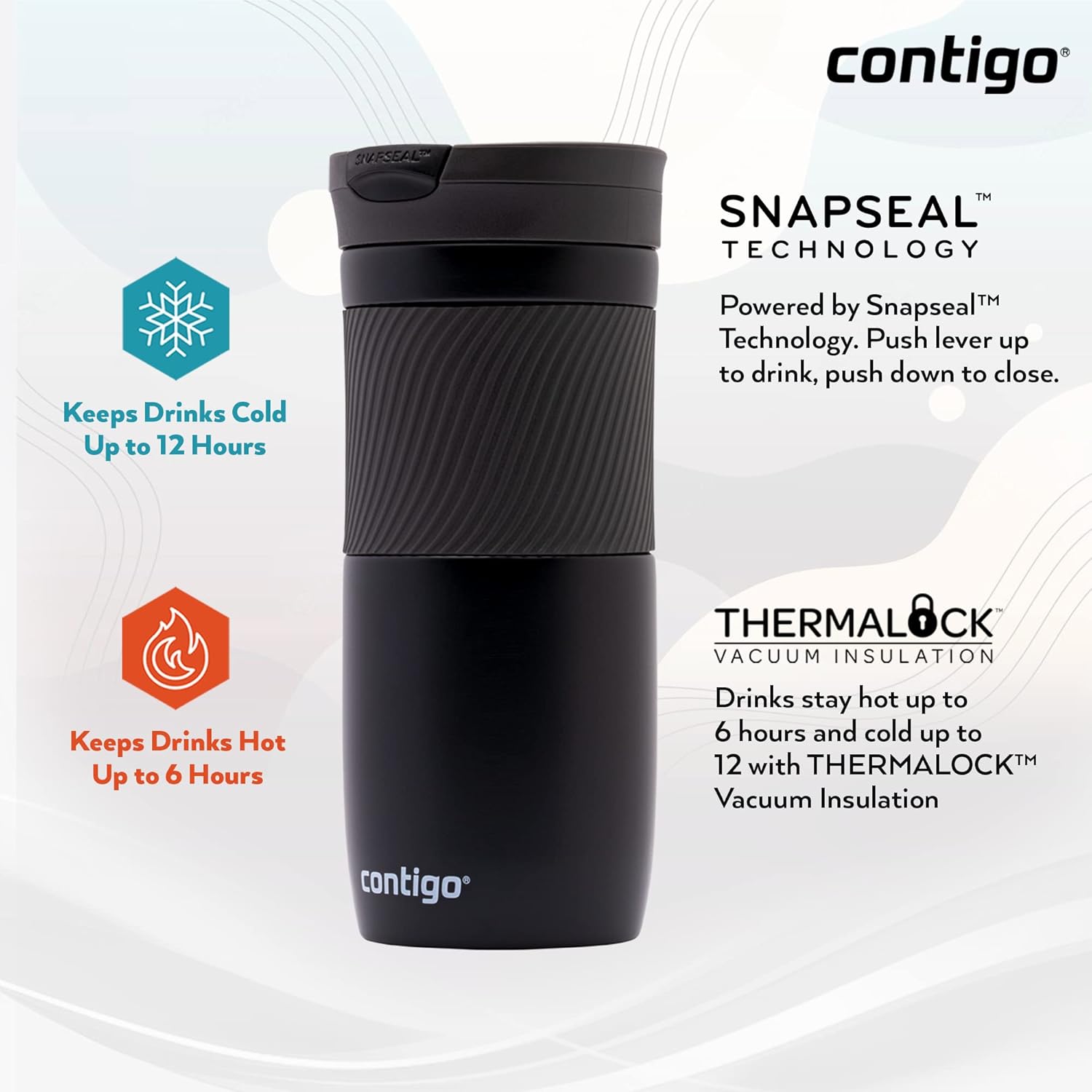 Contigo Travel Mug Byron, Stainless Steel Thermal-Mug, Coffee to go cup, 100% leakproof, Keeps hot for 7 hours, dishwasher safe lid, Matte Black
