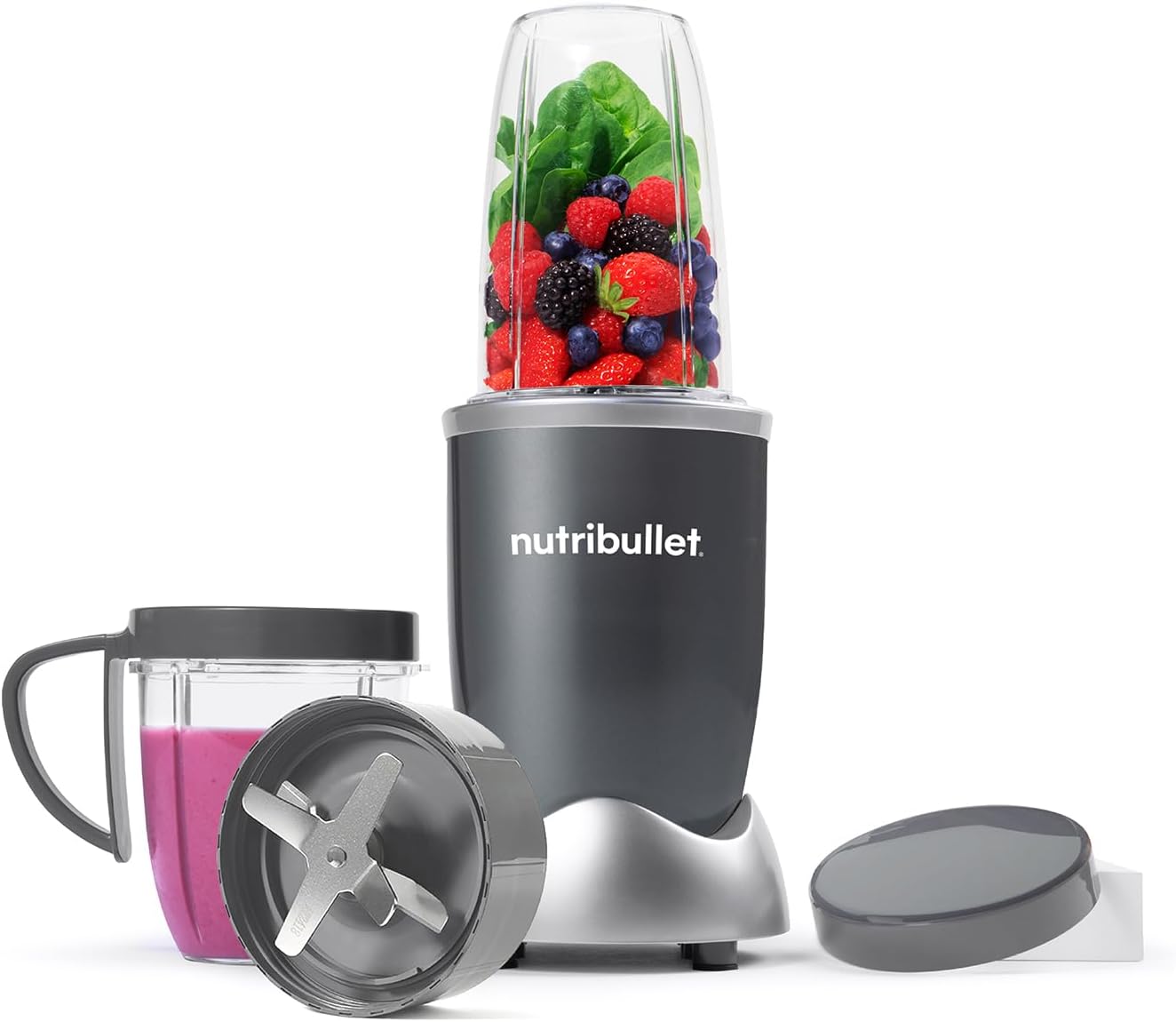 Nutribullet Blender 600 Series – Powerful 20,000 RPM Extractor Blends Frozen Fruit, Nuts & Ice – 7 Piece Kit Includes Tall Cup, Short Cup, Handled Ring & Sealable Lid – Ideal for Smoothies