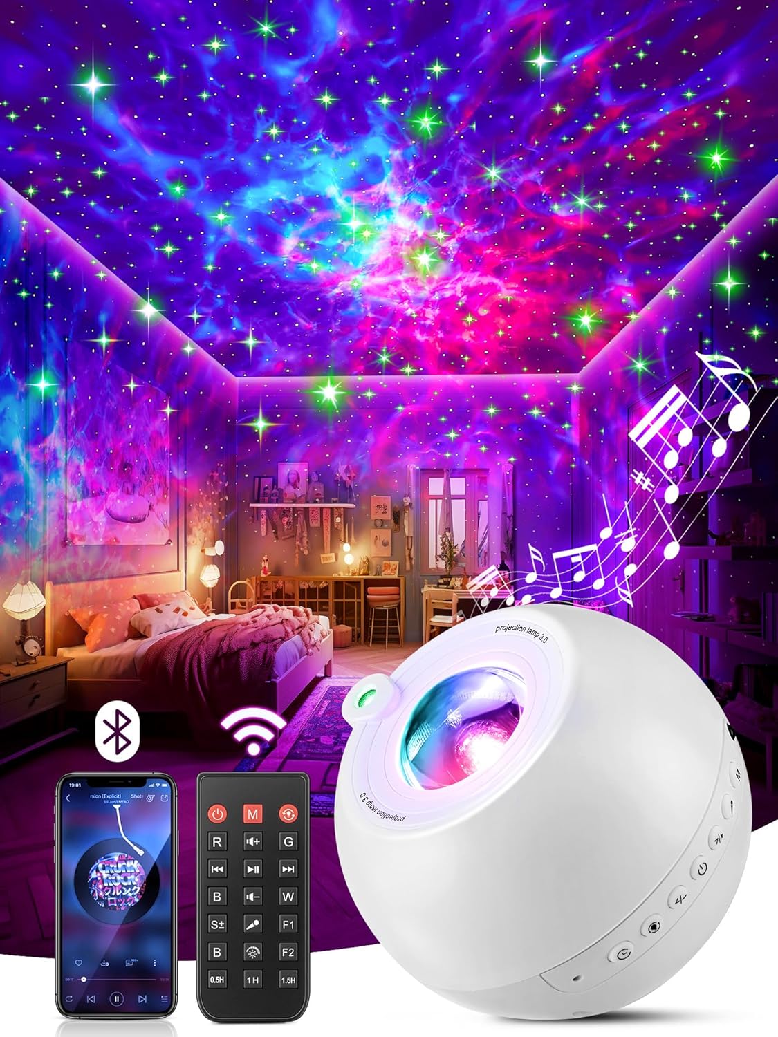 Lights Galaxy Projector Star Projector 15 Colors+White Noise+Bluetooth Night Light Xmas Gifts