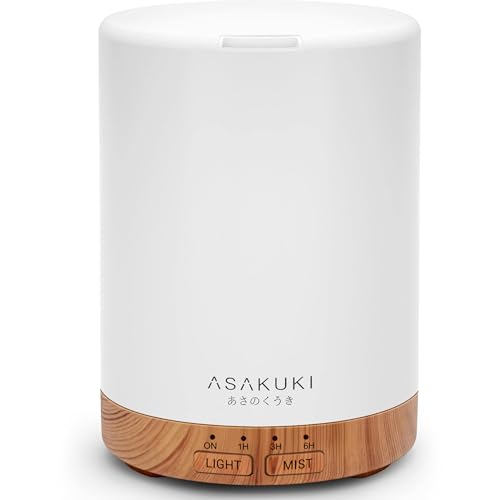 ASAKUKI 300ml Essential Oil Diffuser, Ultrasonic Aroma Scented Oil Diffuser & Humidifier for Home, Bedroom, Spa with 7 LED Colour Lights, Auto Shut-Off, BPA-Free – Yellow Wood Grain