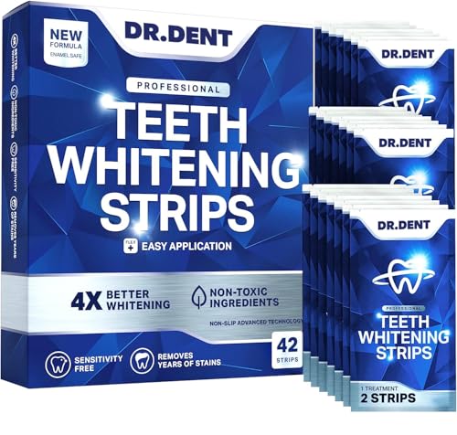 DRDENT Professional Teeth Whitening Strips 21 Treatments – Safe for Enamel – Non Sensitive Teeth Whitening – Whitening Without Any Harm – Pack of 42 Strips + Mouth Opener Included
