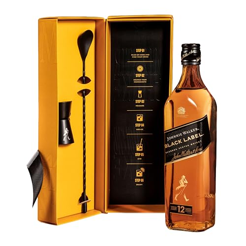 Johnnie Walker Black Label Cocktail Kit | 40% vol | 70cl | Blended Scotch Whisky | Includes Stirrer & Jigger | Cocktail Set Perfect for Gifting