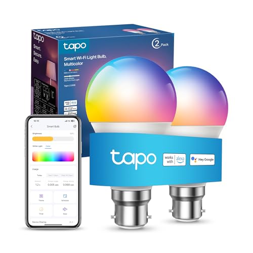 Tapo L530B (2-Pack) Smart Bulb, B22 Colour Changing Light Bulb, Alexa Light Bulbs, LED Light Bulb,8.7W (60W), Dimmable, Schedule & Timer, Energy Saving, App Remote Control, Google Voice Control