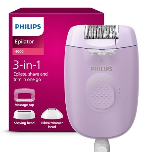 Philips Epilator Series 4000, Corded Epilator for Body and Bikini, Epilate, Shave and Trim, Hair Removal Device for Women, Model BRE257/00