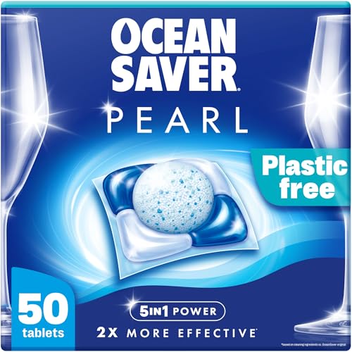 OceanSaver Pearl 5-in-1 Power Eco-Friendly Dishwasher Tablets – Pack of 50 | All-in-One Non-Toxic & Plastic Free Dish Washing Tablets for Sustainable Cleaning | 2x More Effective Cleaning