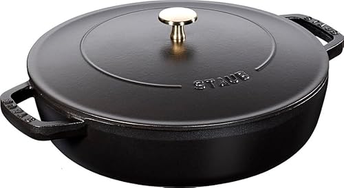 STAUB Cast Iron Sauté Pan, Chistera Lid, Round, 28 cm, 3.7 L, Black