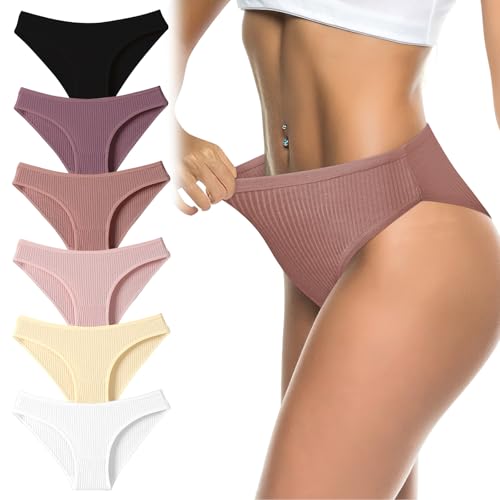 flintronic 6PCS Women’s Underwear, Cotton Stretch Breathable Knickers Multipack, Soft Comfortable Mid-Low Rise Panties for Ladies Daily Wear