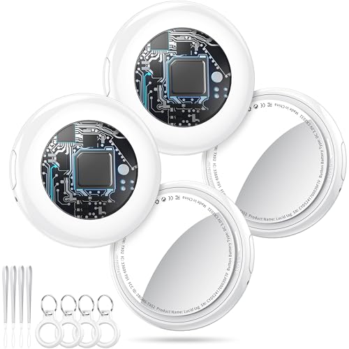 Tukio Air Tracker Tags Bluetooth Item Finder-4 Pack White, Compatible with Apple Find My APP (iOS Only), 100dB Beep, Smart Tag Replaceable Battery, air tag and Locator for Keys/Luggage/Bags/Wallet