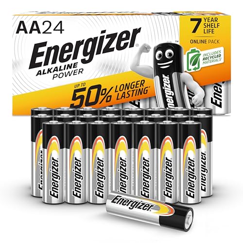 Energizer Alkaline Power – AA Batteries (24 Pack) – Double A Battery 1.5V – Up To 50% Longer Lasting – For Everyday Devices – 100% Recyclable Packaging – 7 Year Shelf-Life