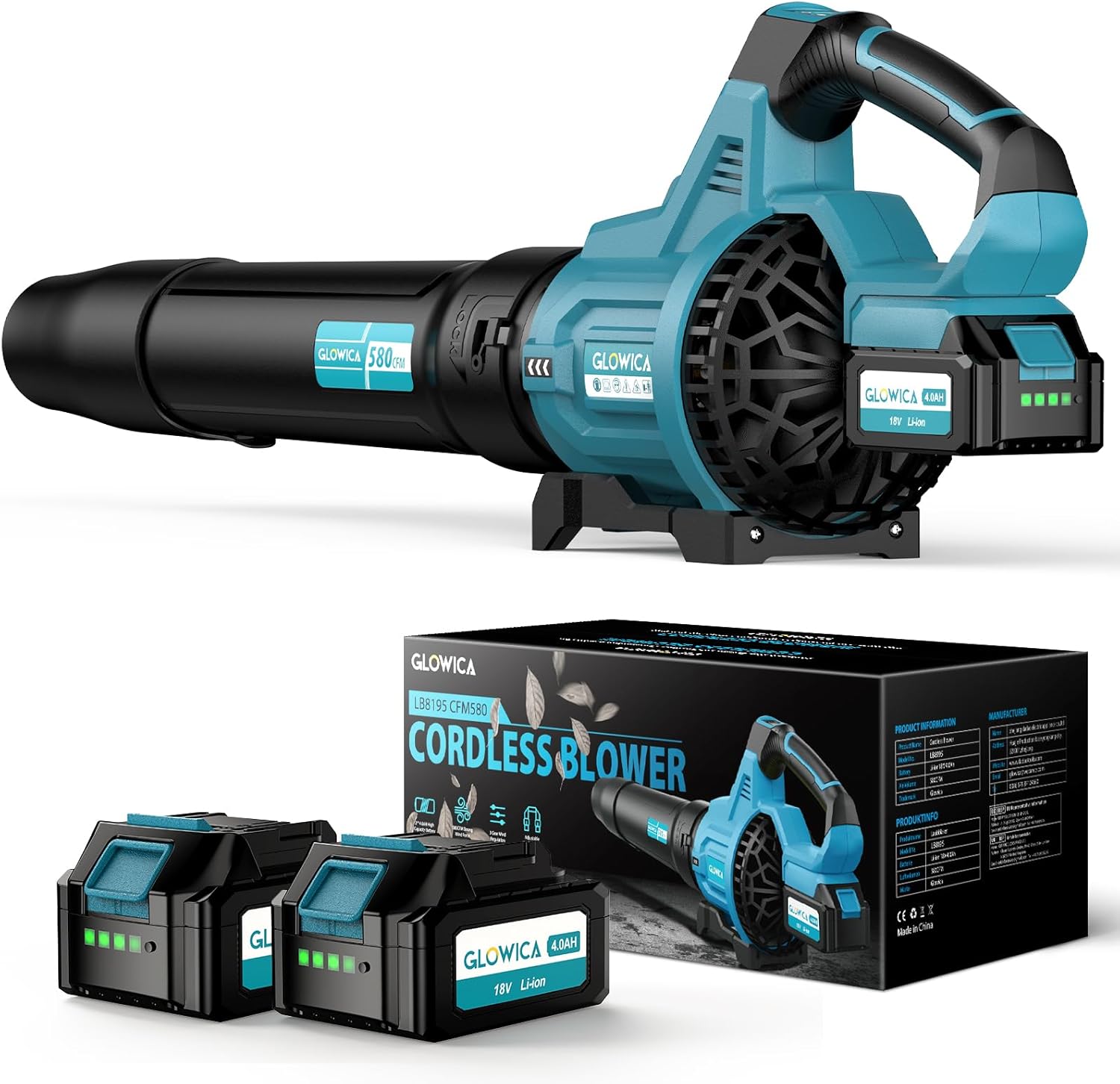 Leaf Blower Cordless, 8000mAh Battery with Fast Charger, Lightweight Electric Garden Blowers with Turbo Boost, 257 km/h & 3 Speed Levels for Lawn Care,Yard,Garage,Leaves,Snow,Dust,and Debris Removal