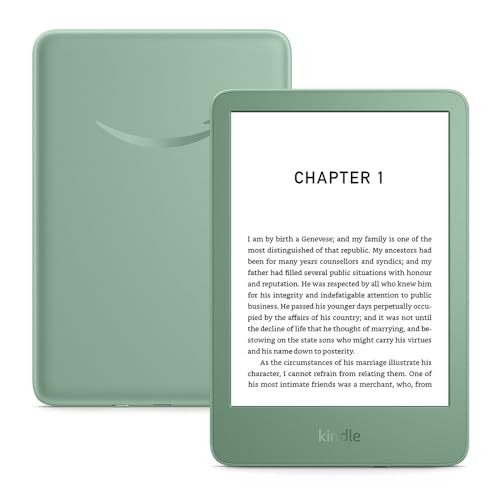 Amazon Kindle (newest gen) – Lightest and most compact Kindle with glare-free display, faster page turns, adjustable front light and long battery life – 16 GB – With Ads – Matcha