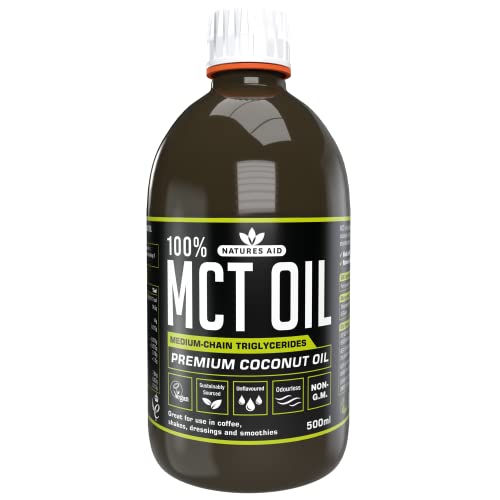 Natures Aid 100% MCT Oil 500ml – Premium Coconut MCT – Energy Boost – Keto Friendly – Add to Coffee Shakes Smoothies – Vegan, Non-GMO, Gluten-Free – Rapid Absorption Sustainably Sourced