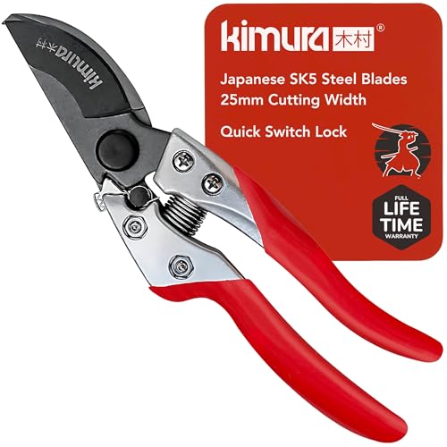 Kimura® 8″ Pro Bypass Garden Secateurs, Heavy Duty Premium Japanese SK5 Steel Blades, Non-Slip PVC Coated Handles, Lightweight & Ergonomic, Japanese Bypass Pruning Shears