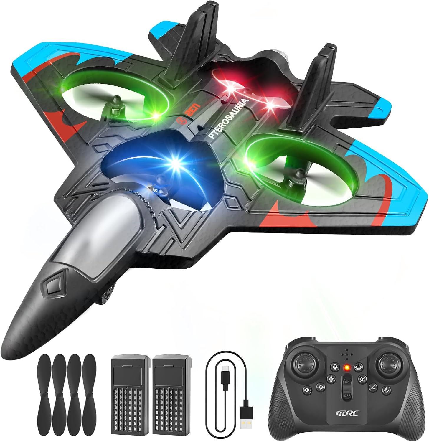 4DRC V32 RC Plane, Foam Remote Control Airplane with Light, 2 Batteries, 360° Flip, Gyro Stabilize Systems, 3 Speeds Adjustable RC Fighter Jet Planes Toy Gifts for Kids Boy Beginners Adults