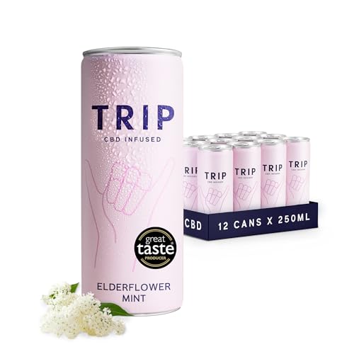 TRIP CBD Drink, Sparkling Elderflower Mint Fizzy Drink, Low Calorie, Vegan, 250 ml (Pack of 12)