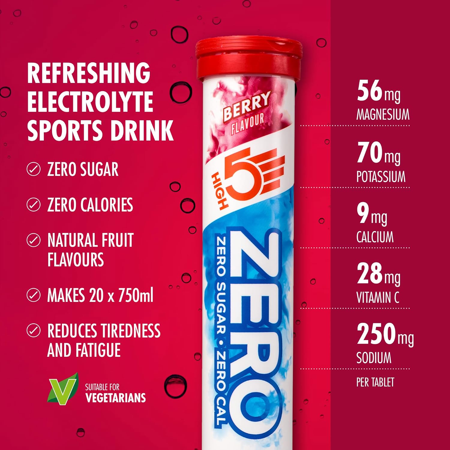HIGH5 ZERO Electrolyte Tablet – Hydration Tablets Enhanced with Vitamin C – 0 Calories & Sugar Free – Boost Hydration, Performance & Wellness – Berry, 20 Tablets