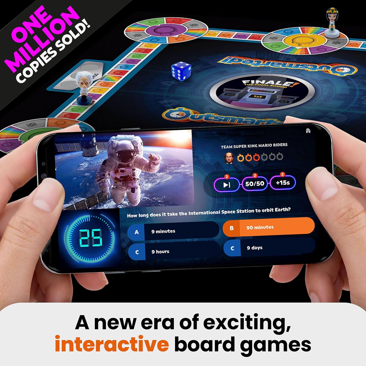 Outsmarted! App-Connected Live Quiz-Show Board Game | Age-Adjusted Questions for Kids, Teens & Adults | Family Party Game | Remote Play | 2–24 Players | Age 8+ | 10,000+ Questions | 2025 UK Edition