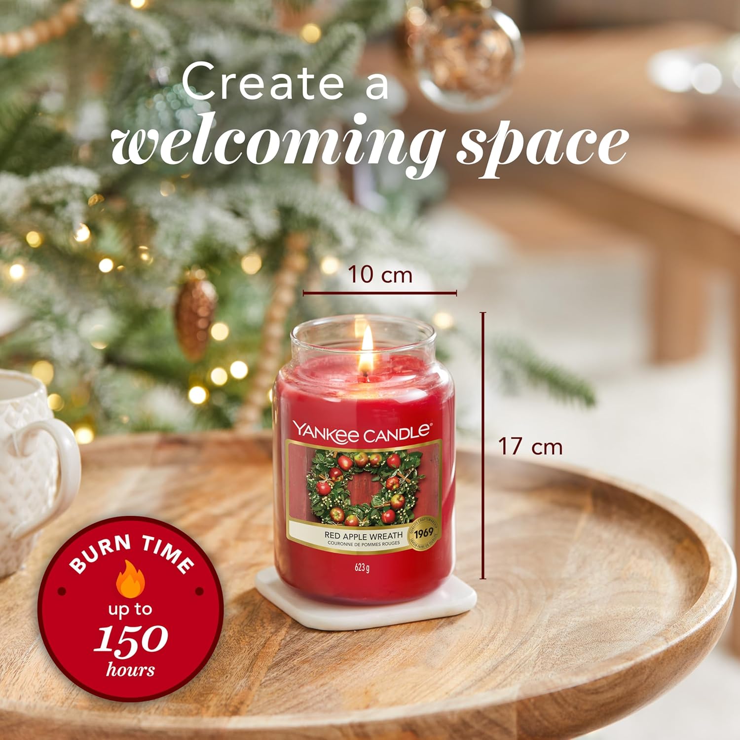 Yankee Candle Scented Candle | Red Apple Wreath Large Jar Candle | Long Burning Candles: up to 150 Hours