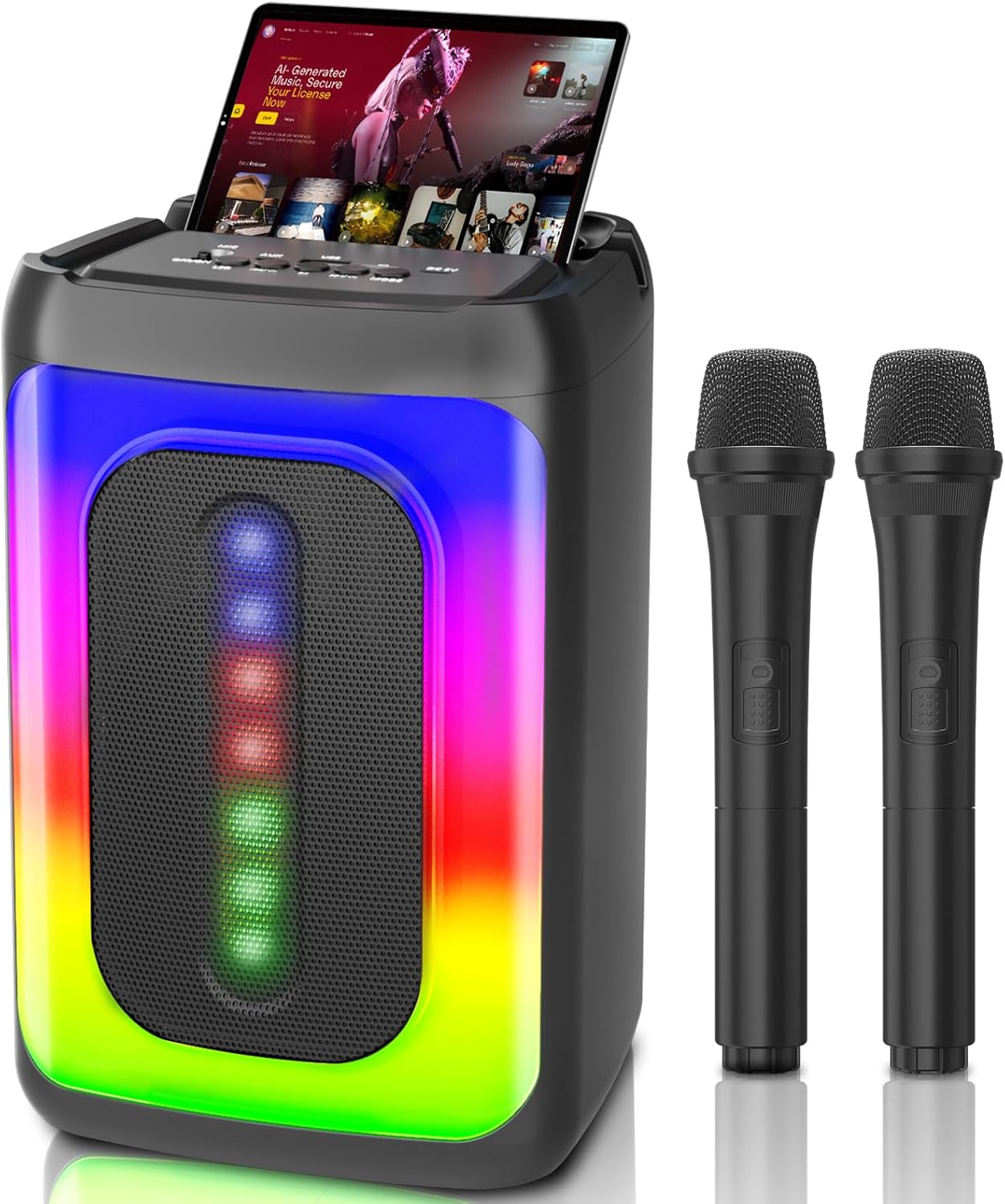 Karaoke Machine 2 Wireless Microphones, Portable Karaoke Machine for Adults Kids, Bluetooth Karaoke Speaker Supports TV Smartphone iPad AUX USB Karaoke Gift for Party Home Outdoor, Travel PA Subwoofer