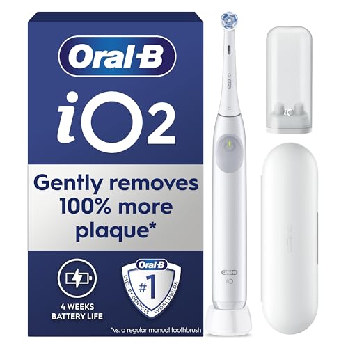 Oral-B iO2 Electric Toothbrush, 1 Gentle Care Toothbrush Head, 1 Travel Case, 1 Travel Refill Holder, Toothbrush for Adults (Simple White), Designed by Braun, 2 Pin UK Plug