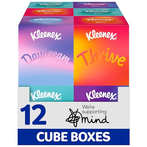 Kleenex Take a Moment Collection Tissues – 12 Cube Tissue Boxes – in Aid of Mind – Contains 4 Different Designs