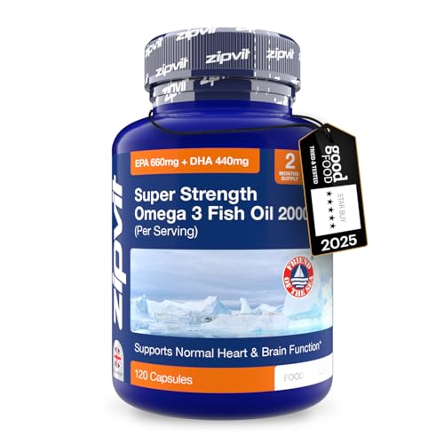 Omega 3 Fish Oil 2000mg, EPA 660mg DHA 440mg per Daily Serving. 120 Capsules (2 Months Supply). Supports Heart, Brain Function and Eye Health. 2 Capsules Per Serving