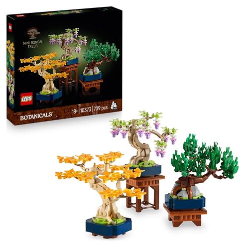 LEGO Botanicals Mini Bonsai Trees – Gingko, Black Pine & Wisteria Artificial Plants with Display Stands – DIY Home Decor Model Kit – Gift for Adults – 10373