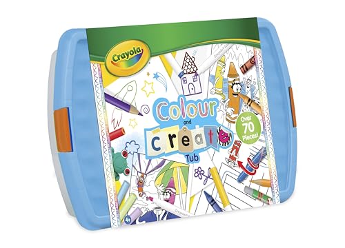 CRAYOLA Colour and Create Tub – Including Crayons, Markers, Pencils, Pens, Chalks, Colouring Book and Stickers, Kids Arts and Crafts, Ideal for Kids Aged 4+