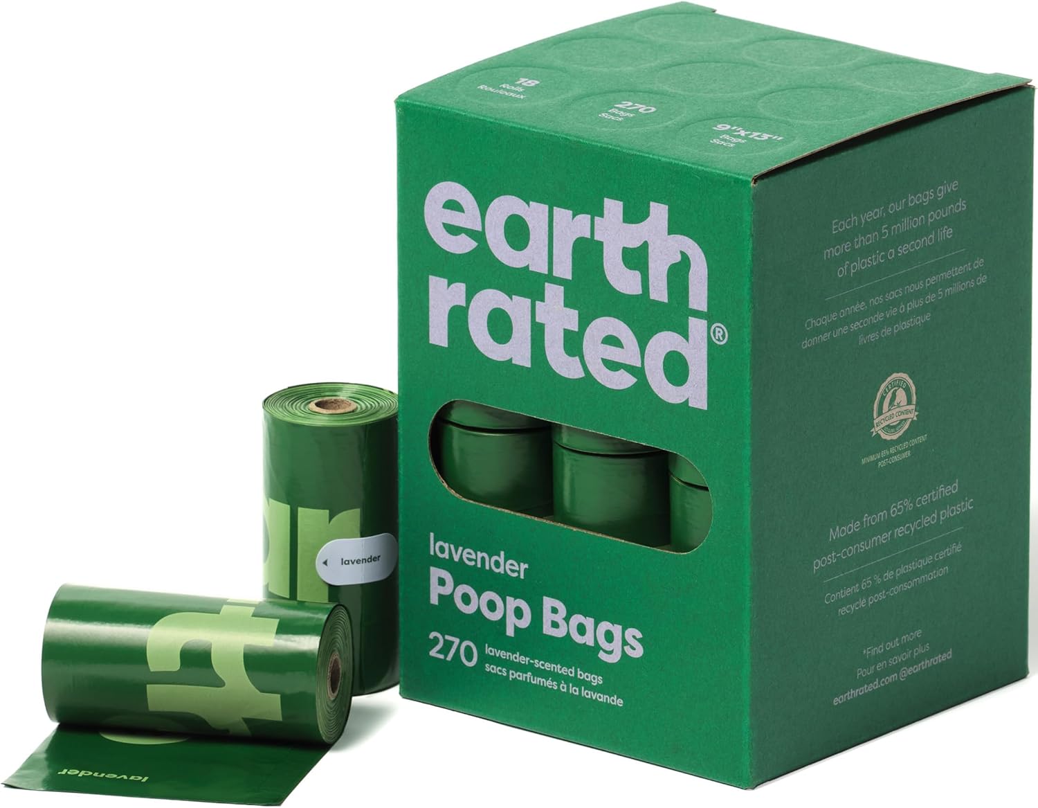 270 Earth Rated Dog Poo Bags, Guaranteed Leak Proof and Extra Thick Waste Bag Refill Rolls For Dogs, Lavender Scented