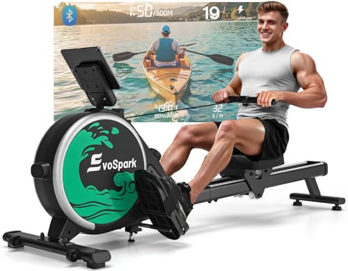 Rowing Machine for Home Gym, EvoSpark Magnetic Rowing Machines 350 LB Weight Capacity – Foldable Rower for Home Use with App Supported, Upgrade to Double Slide Rail