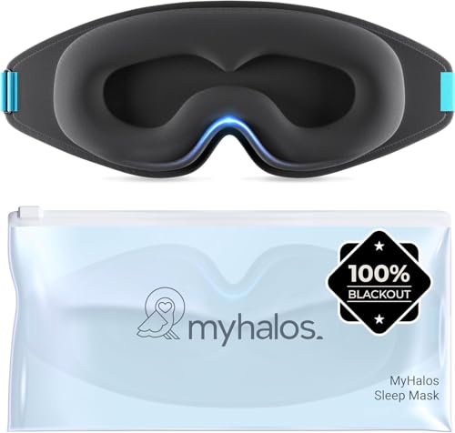 MyHalos® 100% Blackout Sleep Masks for Women & Men – Zero Eye Pressure Eye Mask for Sleeping -Our Halo Sleep Mask Includes a Storage Pouch- Black Eye Mask for Travel or Blindfold
