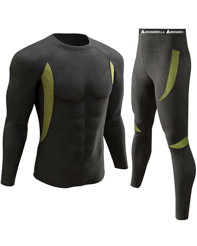 UNIQUEBELLA Mens Thermal Underwear Set Long Sleeve Tops Long Johns Thermal Base Layer Bottom Fleece Lined Quick Drying, M, Black 1
