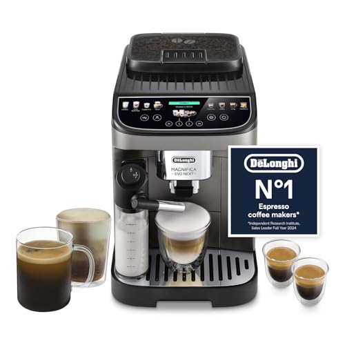 De’Longhi Magnifica Evo Next ECAM312.80.TB, Automatic Coffee Machine With Automatic Milk Frother, Bean To Cup Coffee and Cappuccino Machine with Intuitive Touch Display, Black/Titanium