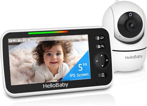 HelloBaby Baby Monitor, HB6550 with Camera and Night Vision, 5”Display with 30-Hour Battery, Pan-Tilt-Zoom Video Baby Monitor No WiFi, 2-Way Talk, Temperature, 8 Lullabies and 1000ft Range