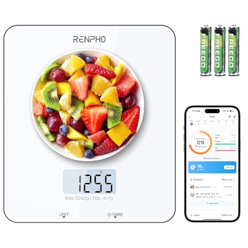 RENPHO Kitchen Scales for Accuracy Measurements, Smart Food Scales with App Food Database Nutritional Calculator, Food Weighing Scales for Baking, Weight Loss, Calorie Counting, 5 Units Conversion