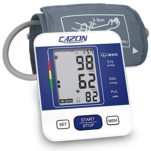 CAZON Blood Pressure Monitors Large Cuff Blood Pressure Machine BP Monitor Upper Arm BP Cuff for Home Use Heart Rate Hypertension Monitor, Cuff 22-40cm LCD Display (Blue)
