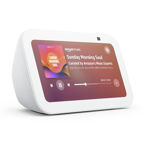 Echo Show 5 (Newest gen) | Smart display and alarm clock with clearer sound | White