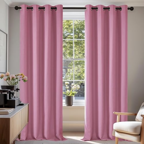 Deconovo Window Treatment Blackout Curtains Thermal Insulated Decorative Soft Energy Saving Room Darkening Eyelet Curtains for Kid 55 x 114 Inch Pink Set of 2