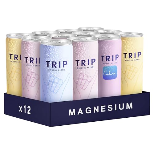 TRIP Mixed Pack Sparkling Drink with 120MG calming Magnesium + Lion’s Mane + Chamomile + Lemon Balm. Low Calorie and Vegan (Pack of 12 x 250ml)