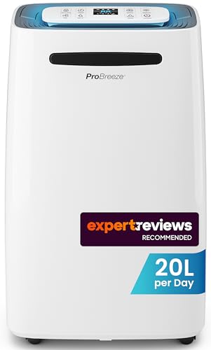 Pro Breeze® 20L/Day Dehumidifier with Digital Humidity Display, Sleep Mode, Continuous Drainage, Laundry Drying and 24 Hour Timer – Ideal for Damp and Condensation